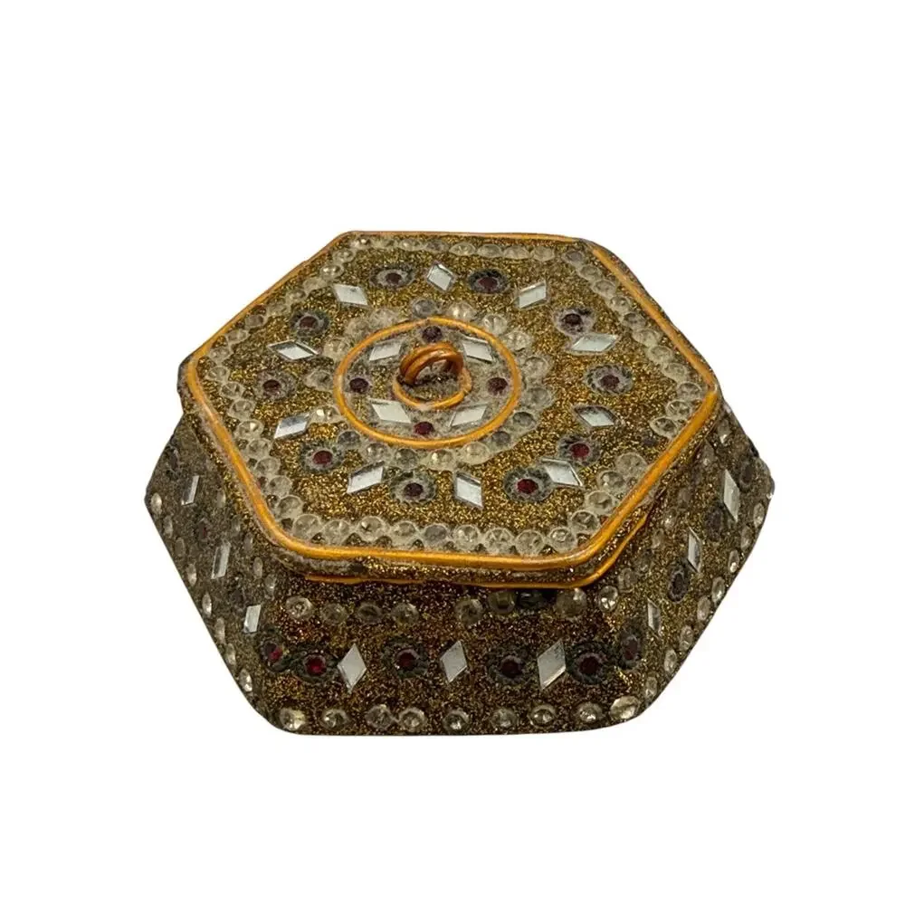 Vintage Embellished Hexagonal Jeweled Trinket Box